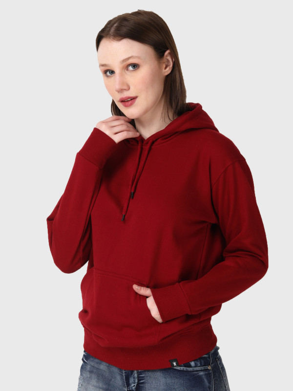 COTTON SOLID MAROON HOODIE